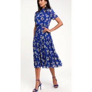 Floral Royal Blue Floral Print Midi Dress
